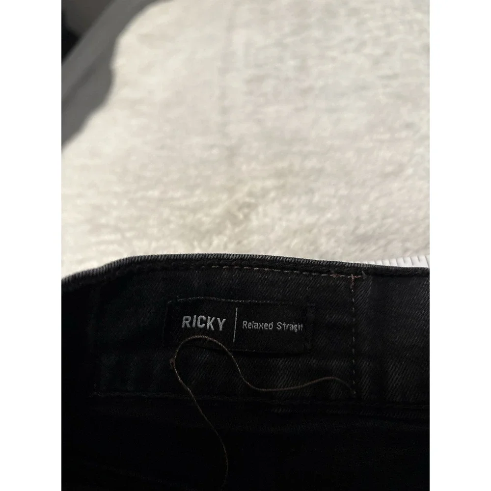 True Religion Ricky Relaxed‎ Straight Jeans Men's 36x32 Black Faded Flap Pocket